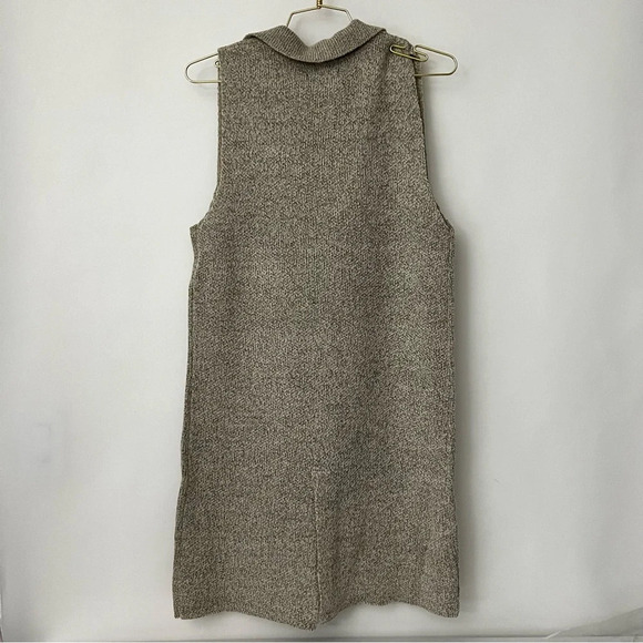Long Sweater Vest Heather Oatmeal/Beige Open Front With Pockets Sleeveless Soft - Picture 3 of 9